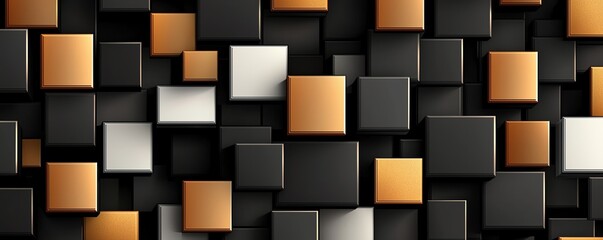 Poster - This modern abstract design features a layered composition of black, white, and gold squares, creating a sophisticated backdrop for various creative projects and design application