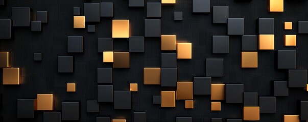 Poster - Abstract black and gold squares create a modern design background. Perfect for digital art, presentations, and branding projects, adding a stylish touch to any visual work.