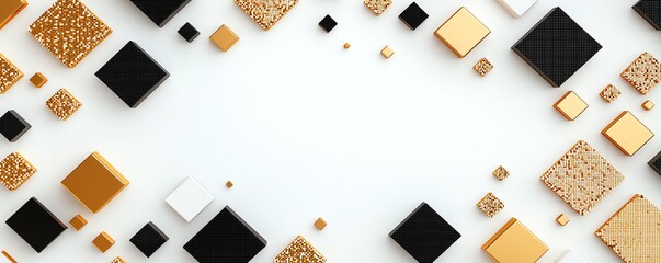 Poster - A stunning arrangement of geometric shapes in gold, black, and white on a clean background, perfect for background designs or artistic projects