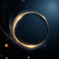 Poster - An elegant circular design adorned with golden sparkles against a dark blue background, perfect for creating stunning visual effects in various projects.