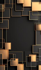 Poster - An elegant abstract background featuring overlapping golden rectangles on a deep black backdrop, perfect for modern design projects and digital presentations.