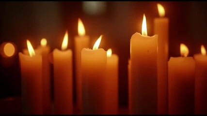 Aufkleber - Lit candles in church with warm glow and soft focus