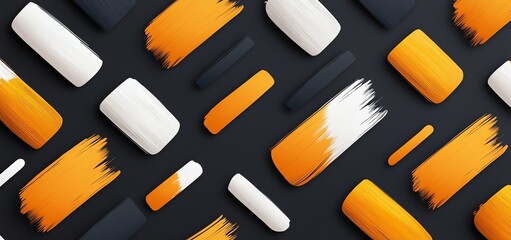 Poster - A vibrant collection of paint strokes in orange, white, and black on a dark background. Perfect for creative projects, art presentations, or modern design inspiration.