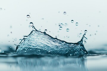 Fototapete - Water droplets collide with a surface, creating an elegant splash and ripple effect, captured in a calm atmosphere with natural light