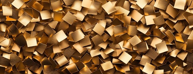 Poster - A vibrant array of golden squares layered together, creating a visually captivating texture. Perfect for backgrounds, invitations, or design projects requiring a touch of elegance.