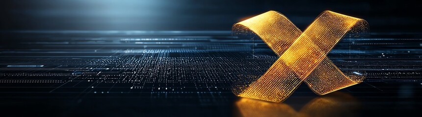 Poster - A striking visual representation of a golden ribbon on a dark background, symbolizing innovation and creativity in technology