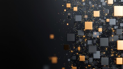 Poster - A captivating abstract design featuring a dynamic array of floating squares in varying sizes and colors against a dark background, perfect for modern digital projects and digital a