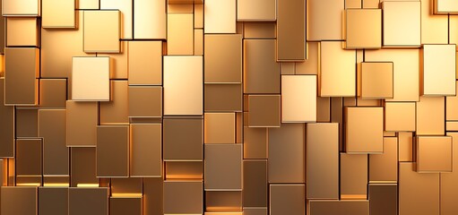 Poster - A modern abstract background featuring an array of gold-toned rectangular shapes. The interplay of light and texture creates a sophisticated and captivating visual experience.