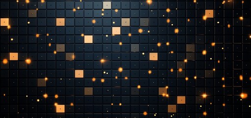 Poster - A dynamic and vibrant background featuring a grid of illuminated squares in gold and black. Perfect for tech themes, digital art, or modern design projects.