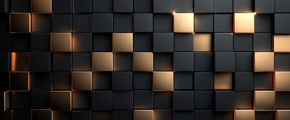 Poster - A modern and stylish backdrop featuring a pattern of black and gold cubes, perfect for digital projects, presentations, or as an artistic background in various designs.
