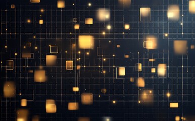 Poster - Abstract digital background featuring luminous squares on a dark grid. Ideal for tech projects, websites, or presentations. Captures the essence of modern digital design.