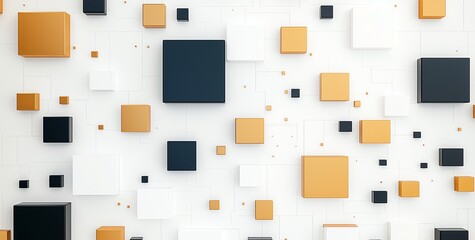 Poster - A modern abstract background featuring a dynamic arrangement of squares in black, white, and gold colors. This composition adds depth and visual interest to any design project.