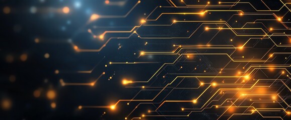 Aufkleber - A captivating close-up of digital circuitry illuminated with glowing golden connections, representing the innovation and complexity of modern technology and networking systems.