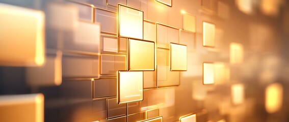Poster - A vibrant and dynamic abstract background featuring glowing squares. This visually striking image creates a sense of depth and modernity, ideal for tech and design applications.
