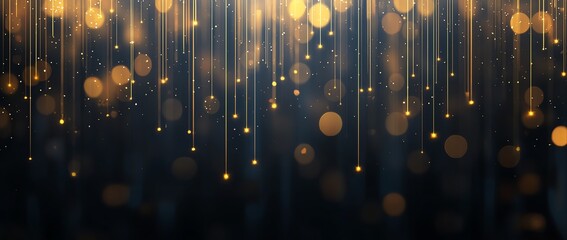Poster - A dazzling display of golden and warm light strands cascading down in a beautiful abstract design. This captivating backdrop evokes a sense of wonder and celebration.