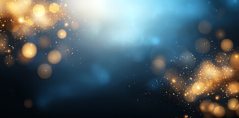 Poster - An abstract background featuring shimmering blue and golden bokeh lights. Ideal for creating a dreamy, atmospheric backdrop for various design projects.