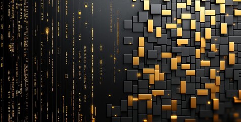 Poster - A visually striking abstract design featuring a blend of black and gold geometric shapes, creating a modern and sophisticated digital backdrop suitable for various creative project
