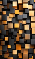 Poster - An abstract composition of black and gold cubes arranged in a three-dimensional pattern, creating a striking visual effect. Ideal for backgrounds, designs, and modern aesthetics.