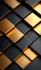 Poster - A modern abstract background featuring a textured pattern of black and golden tiles. This vibrant composition highlights depth and contrasts, perfect for creative projects.