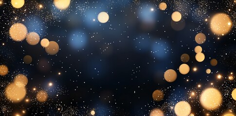Poster - A mesmerizing abstract background featuring shimmering golden and blue bokeh lights against a dark backdrop, perfect for adding a touch of elegance and warmth to any design project