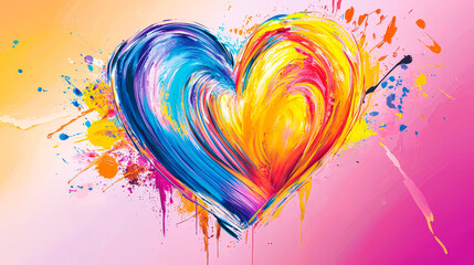 Aufkleber - A lively and colorful heart design features dynamic swirls and splashes in shades of blue, purple, orange, and yellow, creating an energetic artistic expression