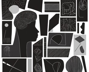 Poster - A minimalist collection of modern line icons related to creativity. Icons like Inspiration, Idea, and Brain are included, among others. The set is editable and precisely 48x48 pixels