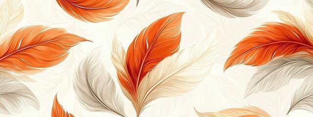 Feather pattern orange bird background line design texture icon isolated. Soft Feather Orange Wing Pattern silhouette set seamless pen illustration gold graphic art plumage wallpaper deco nature logo.