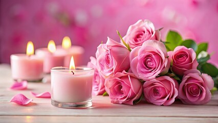 Sticker - Pink Roses and Candles Create a Romantic Ambiance. Generative AI