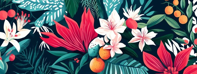 Poster - A modern art-style poster that combines oranges with blossoming flowers, leaves, and geometric patterns in a contemporary collage
