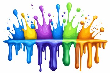Poster - An abstract circle showcases the flow of liquid and an explosion, illustrated through curved waves and a kaleidoscope of colors, enhanced by scattered paint droplets on a white backdrop