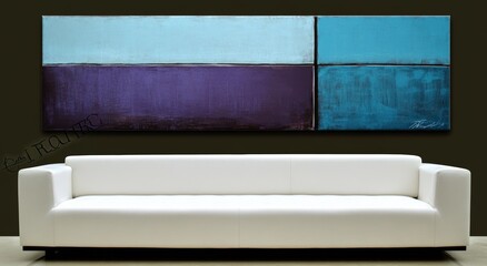 Poster - An abstract art illustration set against a color splash in a minimalist frame on a living room wall, presented as a mockup