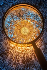 Poster - close-up of magnifying glass revealing intricate patterns within glowing surface symbolizing discovery