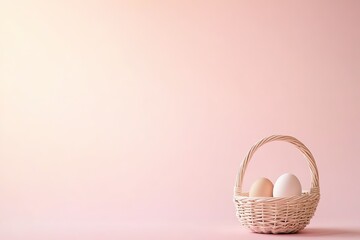 Aufkleber - minimalist line art of single wicker basket with one egg set on pastel pink gradient background