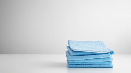 Aufkleber - neat stack of microfiber cloths arranged on clean white background with generous copy space for branding