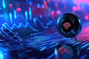 Fototapete - Modern technology illustration featuring a WiFi symbol on a futuristic background
