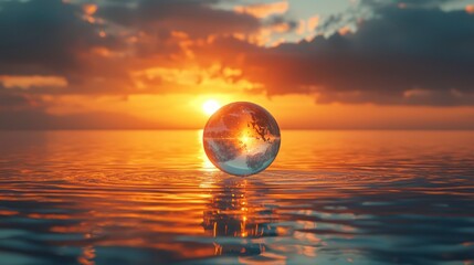 Wall Mural - Sunset sphere on ocean. (1)