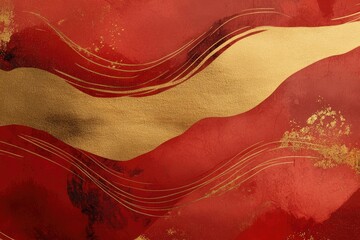 Poster - abstract red and gold textured design with dynamic brushstrokes radiating warmth and energy