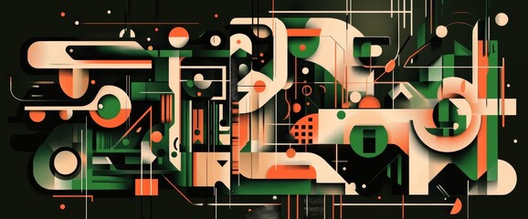 Poster - Collection of modern abstract wall art with green paint, shapes, and watercolor texture. Excellent for wall decoration in any interior, as well as for creating prints, covers, and postcards