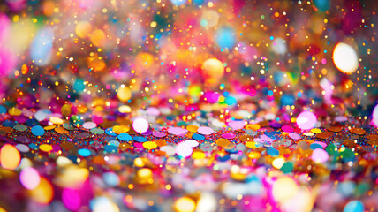 Colorful birthday and carnival party confetti background. Generative AI