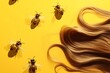 © Chumporn - Radiant Spiraling Hair Shapes and Floating Bee Icons on Sunny Yellow Background
