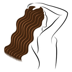 Wall Mural - Women's hairstyle. Curly long hair. Beautiful soft curls. Vector illustration.