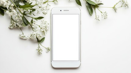 Smartphone with a blank screen on a white background. Smartphone mockup closeup isolated on white background.