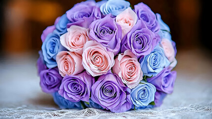 Poster - A beautiful bouquet of roses in shades of pink and purple, elegantly arranged on a delicate background, perfect for any special occasion.