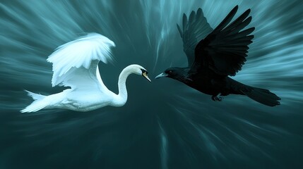 Wall Mural - a pair of birds soaring over a tranquil water body with cloudy backdrops