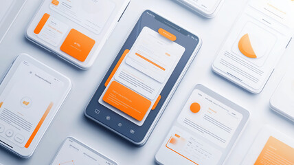 Modern user interface design template. Conceptual mobile phone screen mock-up for application interface. Orange blue white.