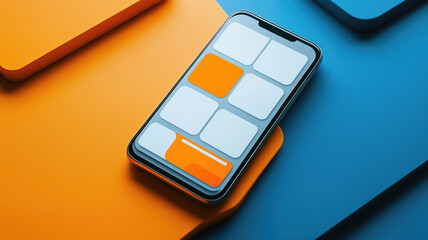Modern user interface design template. Conceptual mobile phone screen mock-up for application interface. Orange blue white.