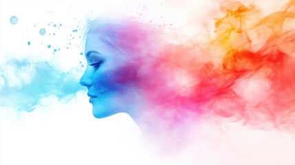 Wall Mural - beautiful fantasy abstract portrait of a beautiful woman double exposure with a colorful digital paint splash or space nebula	
