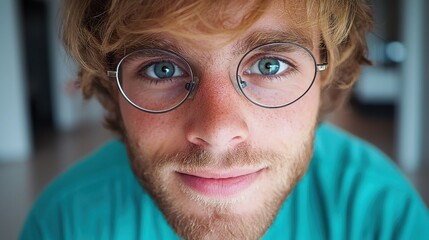 Wall Mural - A close up of a man with glasses looking at the camera