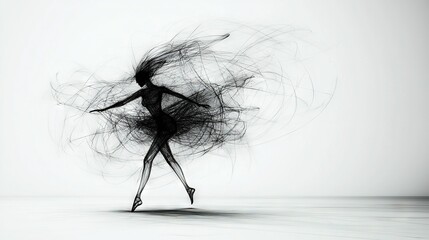 Sticker -   A monochrome image of a woman with wind-swept hair in a room