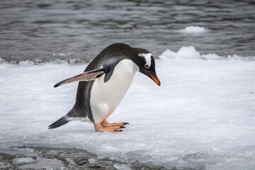 Aufkleber - A penguin stands on snowy ground, possibly at the South Pole